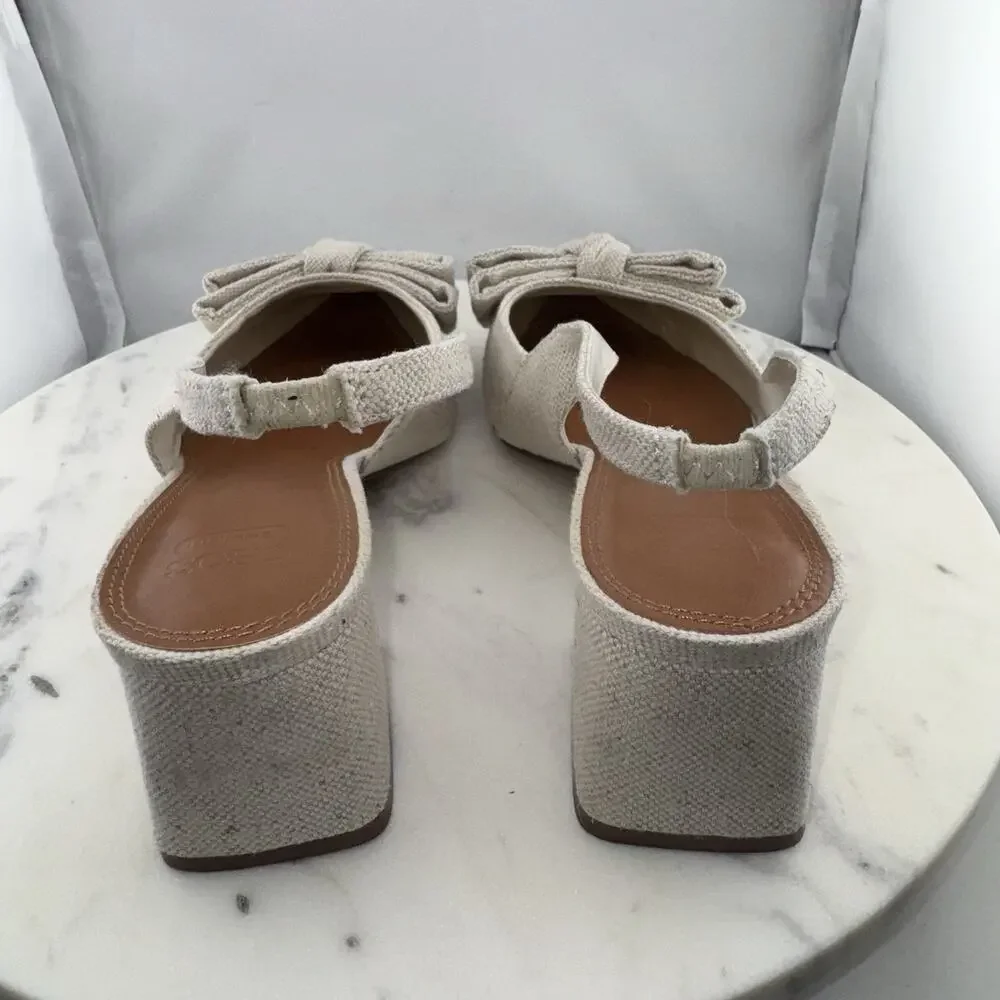 ASOS Suzy‎ Bow Slingback Heels EU40 US9 Beige Fabric Pointed Toe Block Heel